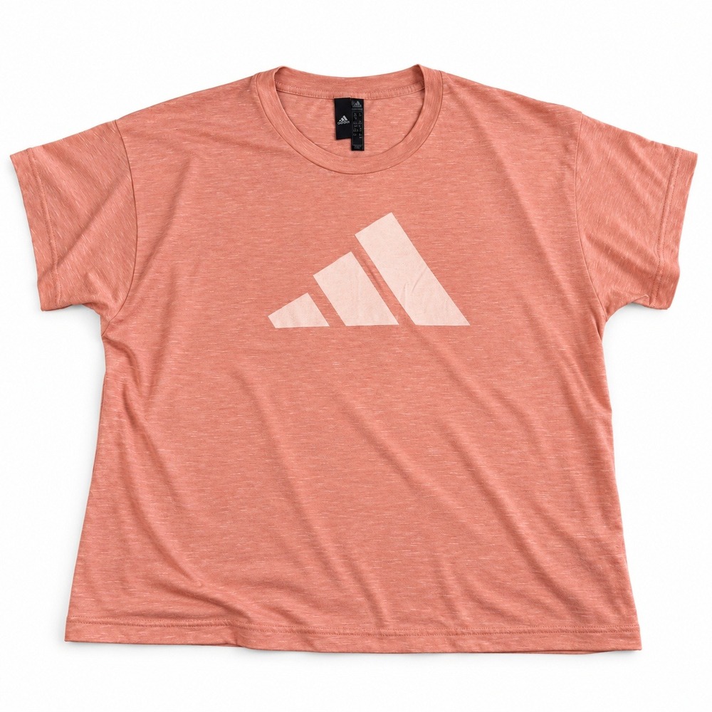 Adidas Womens 2X Pink Heather Logo‎ T Shirt Crew Neck Short Sleeve Casual Top